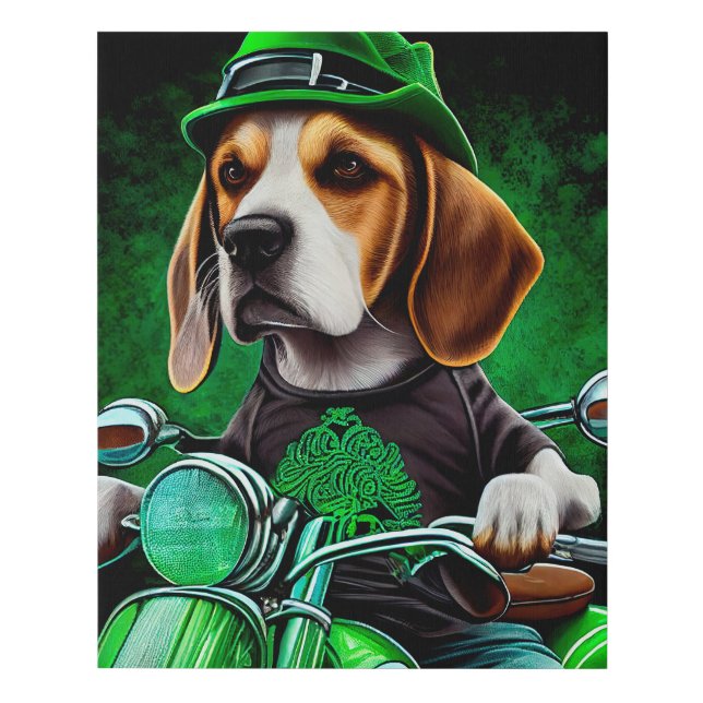 Beagle Dog driving bike St. Patrick's Day Faux Canvas Print (Front)