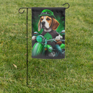 Beagle Dog driving bike St. Patrick's Day Garden Flag