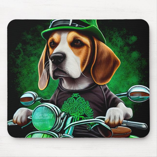 Beagle Dog driving bike St. Patrick's Day Mouse Pad (Front)