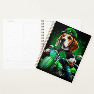 Beagle Dog driving bike St. Patrick's Day Planner