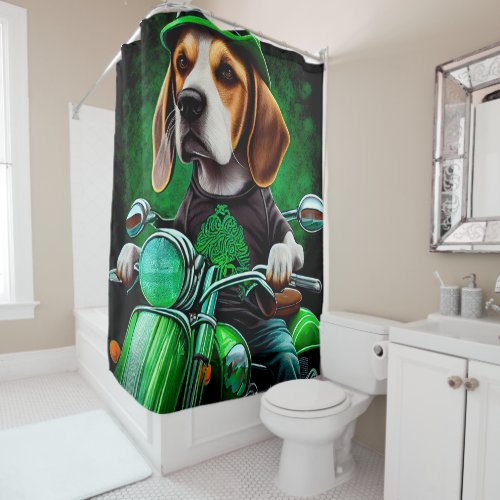 Beagle Dog driving bike St Patricks Day Shower Curtain