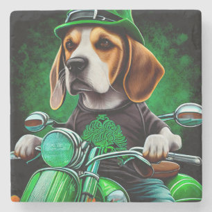 Beagle Dog driving bike St. Patrick's Day Stone Coaster
