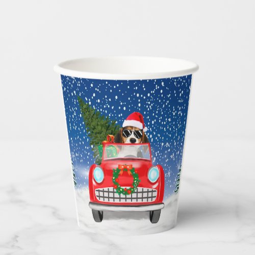 Beagle Dog Driving Car In Snow Christmas  Paper Cups