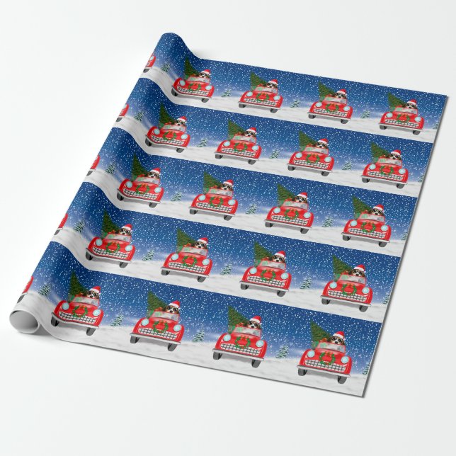 Beagle Dog Driving Car In Snow Christmas  Wrapping Paper (Unrolled)