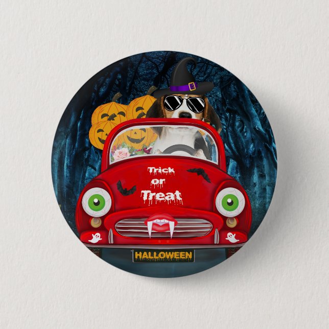 Beagle Dog Driving Car Scary  Button (Front)