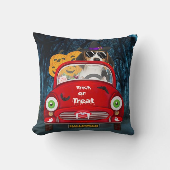 Beagle Dog Driving Car Scary Throw Pillow (Front)