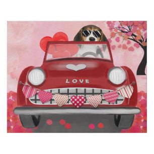 Beagle Dog Driving Car with Hearts Valentine's  Faux Canvas Print