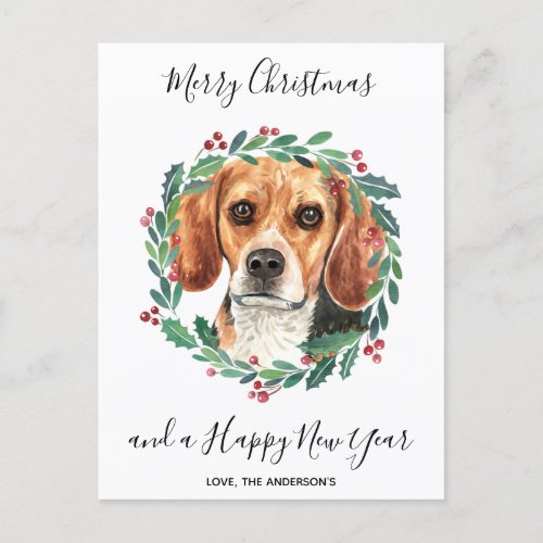 Beagle Dog Elegant Merry Christmas Holiday Postcard