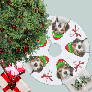 Beagle Dog Elves Candy Canes   White Brushed Polyester Tree Skirt