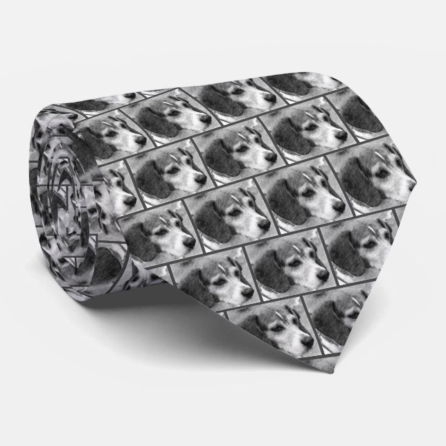 Beagle Dog Face Pencil Art  Neck Tie (Rolled)