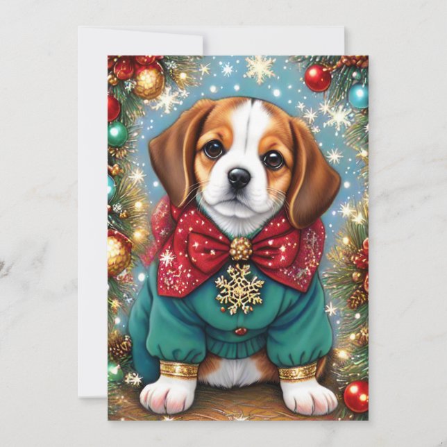 Beagle Dog Festive Christmas Sweater  Holiday Card (Front)