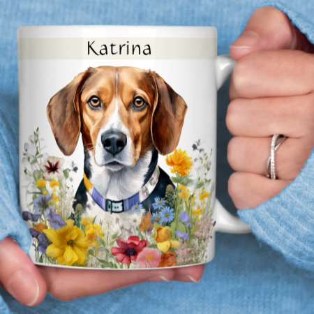 Beagle Dog Field Of Flowers Personalized  Coffee Mug