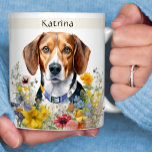Beagle Dog Field Of Flowers Personalized  Coffee Mug at Zazzle