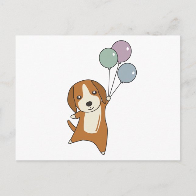 Beagle Dog Flies Up With Balloons Postcard (Front)