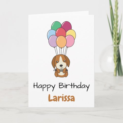 Beagle Dog Flies With Colorful Balloons Card