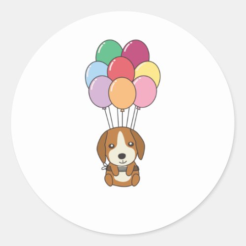 Beagle Dog Flies With Colorful Balloons Classic Round Sticker