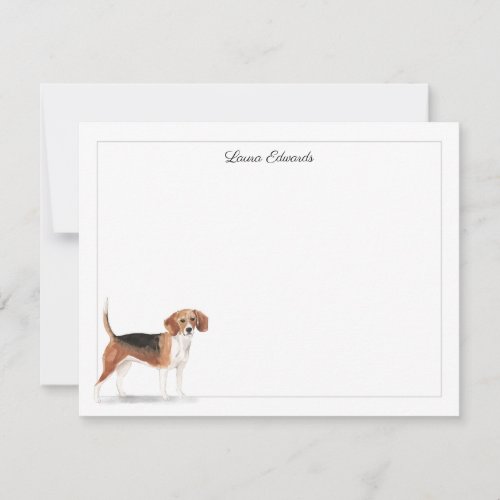 Beagle Dog Gray Border Personalized Stationery Note Card