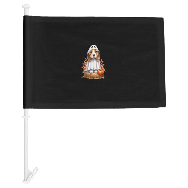Beagle Dog Halloween Costume Party Ghost Long Slee Car Flag (Front)