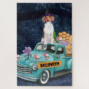 Beagle Dog Halloween Truck Scary Night Jigsaw Puzzle