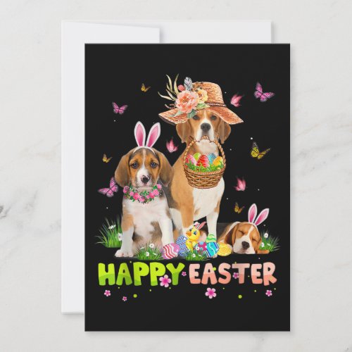 Beagle Dog Happy Easter Bunny Eggs Easter Holiday Card