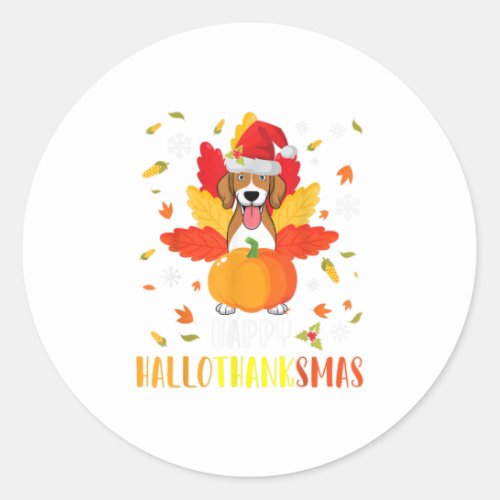 Beagle Dog Happy Halloween Thanksgiving Merr Classic Round Sticker