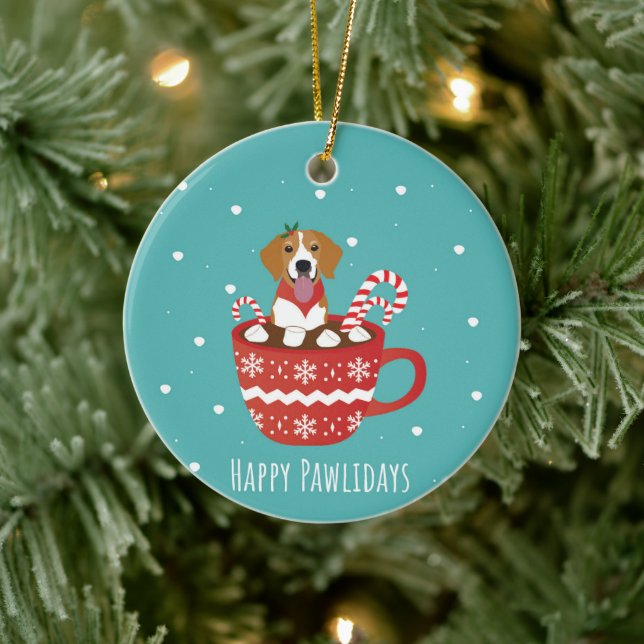 Beagle Dog Happy Pawlidays Ceramic Ornament (Tree)