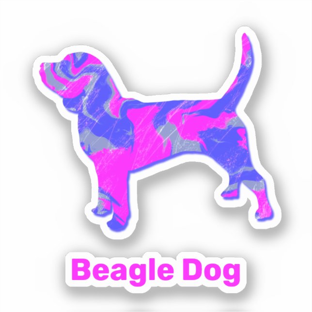 Beagle Dog Hot Pink & Blue Vinyl Sticker (Front)