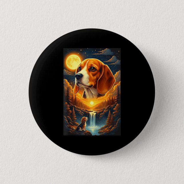 Beagle dog howling to the moon  button (Front)