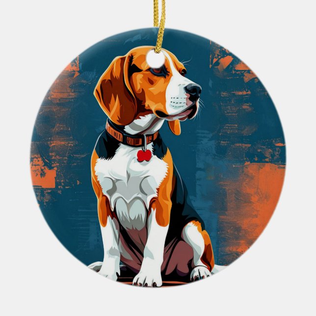Beagle Dog in Abstract Background Ceramic Ornament (Front)