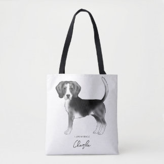 Beagle Dog In Black And White And Custom Text Tote Bag