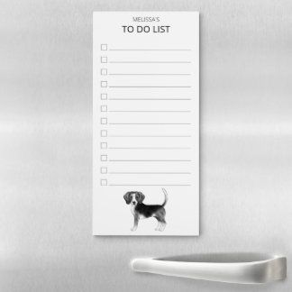 Beagle Dog In Black And White &amp; Text - To Do List Magnetic Notepad