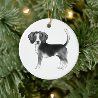Beagle Dog In Black And White With Custom Text Ceramic Ornament