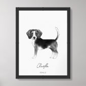 Beagle Dog In Black And White With Custom Text Framed Art (Framed Front)