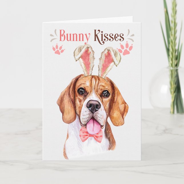 Beagle Dog in Bunny Ears for Easter Holiday Card (Front)