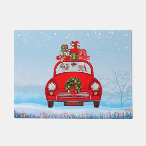 Beagle Dog In Car With Santa Claus  Doormat