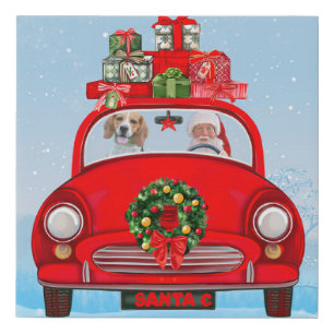 Beagle Dog In Car With Santa Claus Faux Canvas Print