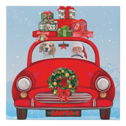 Beagle Dog In Car With Santa Claus  Faux Canvas Print