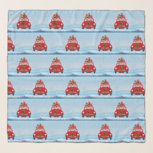Beagle Dog In Car With Santa Claus Scarf
