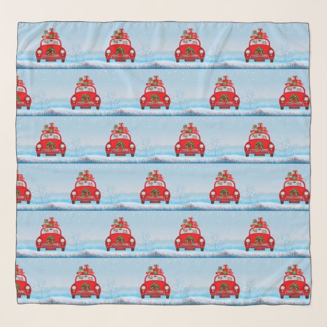 Beagle Dog In Car With Santa Claus  Scarf (Front)