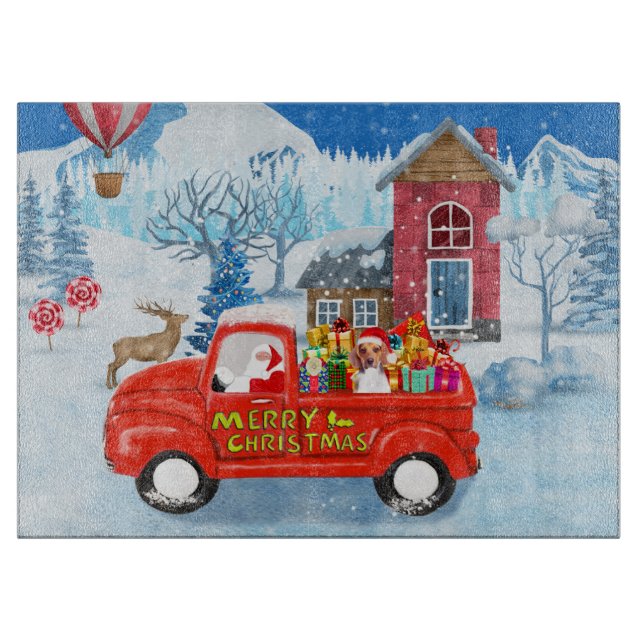 Beagle Dog in Christmas Delivery Truck Snow Cutting Board (Front)