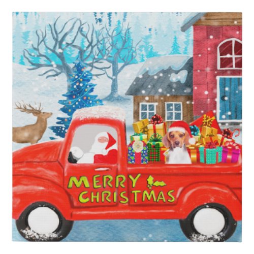 Beagle Dog in Christmas Delivery Truck Snow  Faux Canvas Print