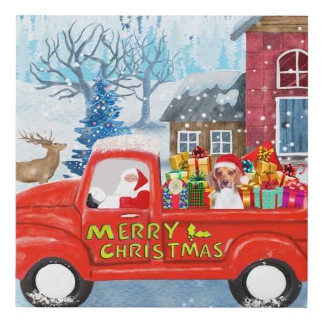 Beagle Dog in Christmas Delivery Truck Snow  Faux Canvas Print (Front)