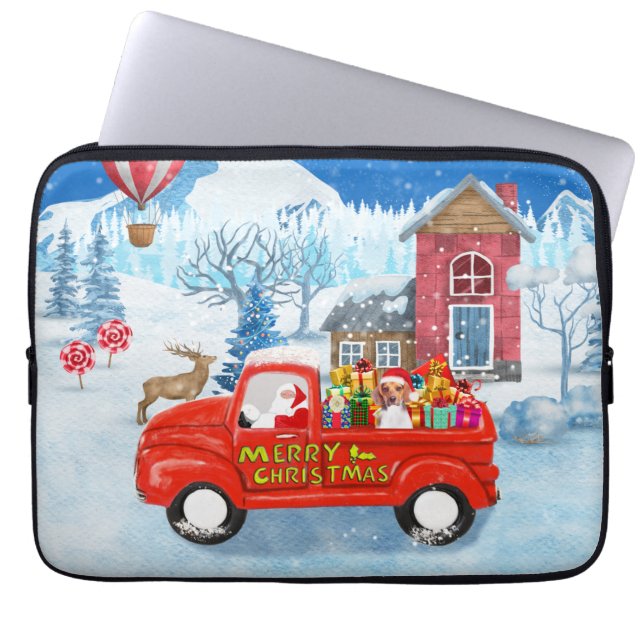 Beagle Dog in Christmas Delivery Truck Snow Laptop Sleeve (Front)