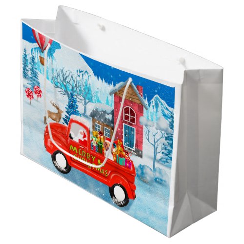 Beagle Dog in Christmas Delivery Truck Snow Large Gift Bag