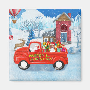 Beagle Dog in Christmas Delivery Truck Snow Magnet
