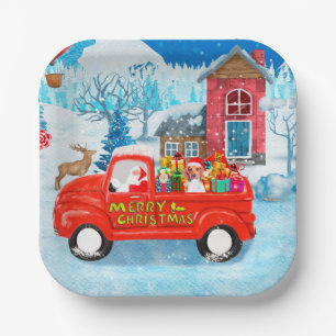 Beagle Dog in Christmas Delivery Truck Snow  Paper Plates