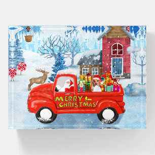 Beagle Dog in Christmas Delivery Truck Snow Paperweight