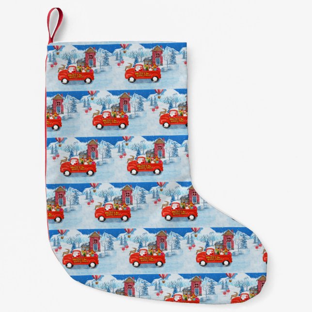 Beagle Dog in Christmas Delivery Truck Snow  Small Christmas Stocking (Front)