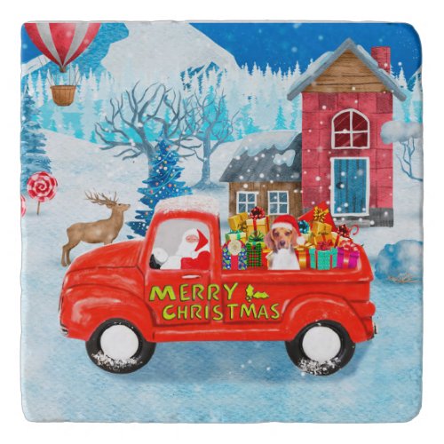 Beagle Dog in Christmas Delivery Truck Snow Trivet