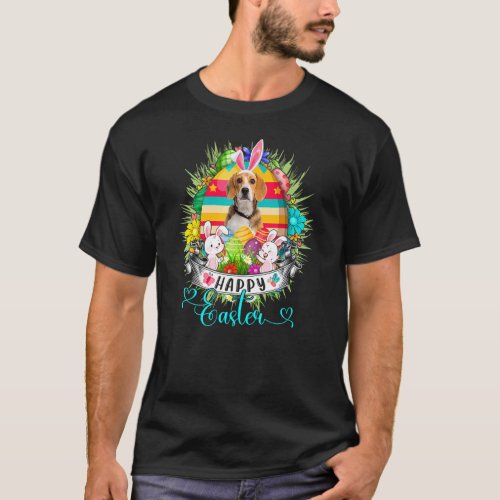 Beagle Dog In Easter Eggs Basket Bunnies Happy Eas T_Shirt
